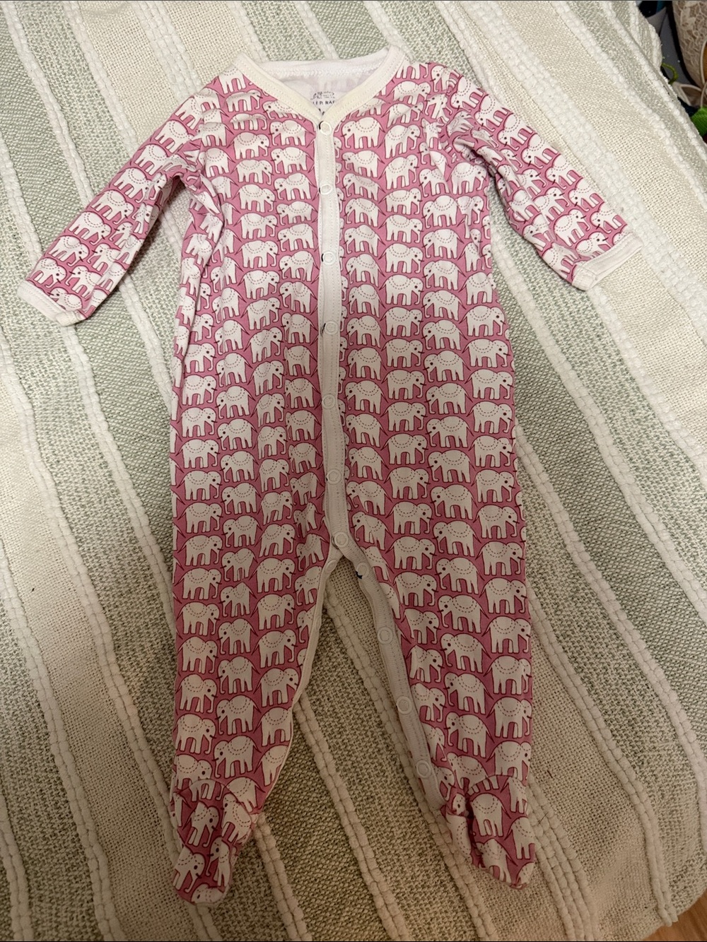 Roller Rabbit Pink & White Elephant Print Footed One-Piece